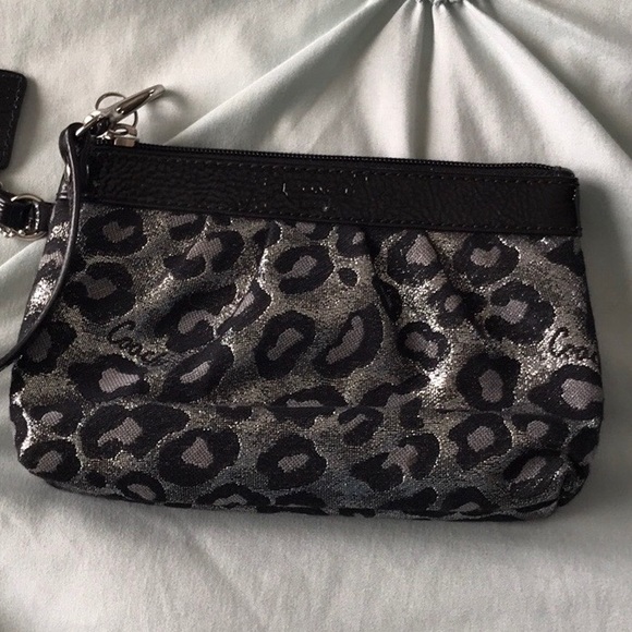 Coach Handbags - EUC Coach Black Silver Leopard Wristlet